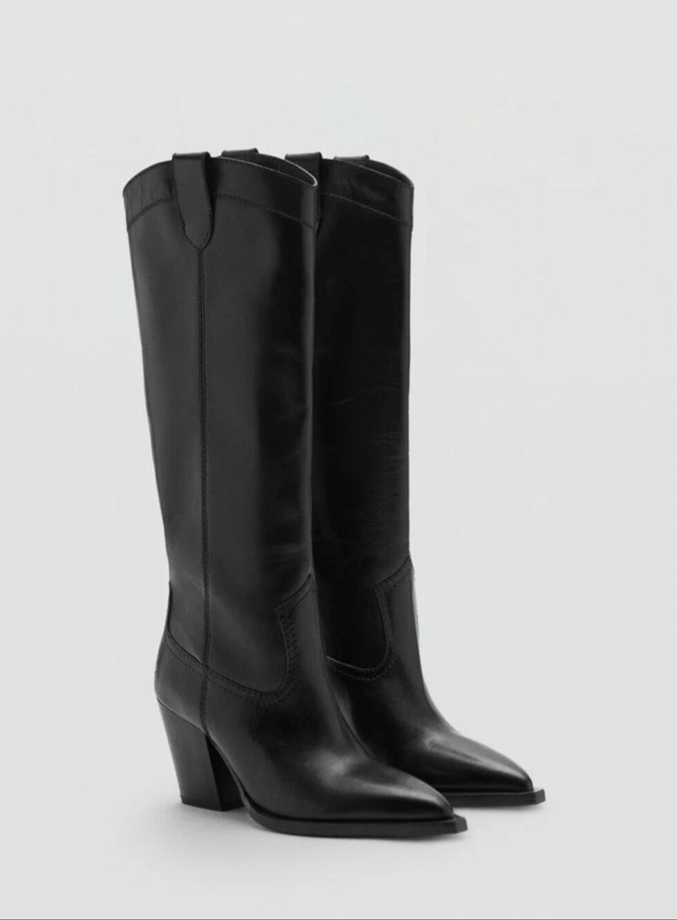 MNG BY MANGO $269 BLACK COWBOY LEATHER BOOTS 37 EUR 6.5-7 NEW